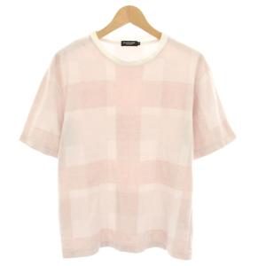 Tシャツ カットソー クルーネック 半袖 パイル地 チェック柄 M ピンク 51P45-534-12 /YT