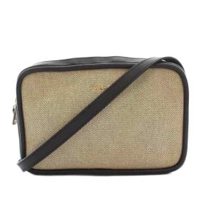 ショルダーバッグ キャンバス レザー ベージュ 黒 /YM