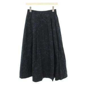 シャドーフラワープリントスカート ロング フレア 花柄 ボタニカル柄 イージー 38 紺 ネイビー 黒