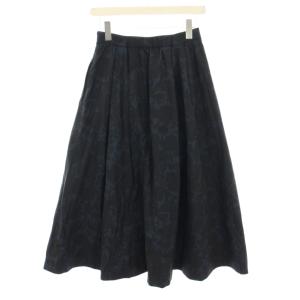 MACKINTOSH LONDON シャドーフラワープリントスカート ロング フレア 花柄 ボタニカル柄 イージー 38 紺 ネイビー 黒