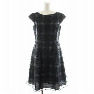 ワンピース ひざ丈 フレンチスリーブ リボン柄 チェック柄 2 黒 ブラック OPTOGA0040 /AN21