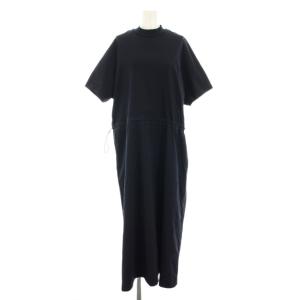 スムースジャージー＆ナイロンタフタワンピース ロング 半袖 モックネック 38 紺 ネイビー B5542FOP045