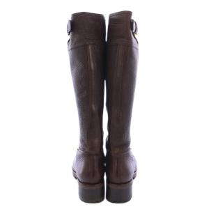 PRADA SPORT ロングブーツ ラウンドトゥ ローヒール レザー ベルト 37 茶 ブラウン /BB