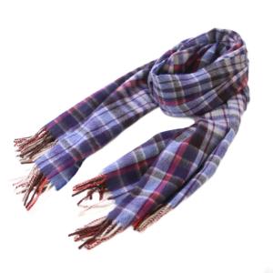 マフラー フリンジ ウール アンゴラ混 チェック柄 紺 ネイビー 紫 パープル 青 ブルー /BB