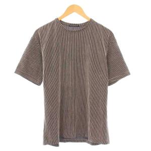 Tシャツ 半袖 クルーネック ストレッチ ストライプ柄 3 グレー 黒 ブラック /BB