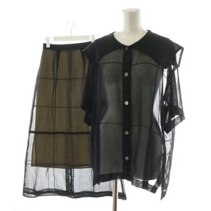 セットアップ シャツ ブラウス 半袖 フレアスカート ロング丈 シースルー シアー 36 34 黒 ブラック