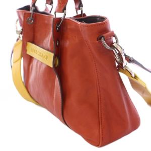 Longchamp 2WAY ハンドバッグ ショルダーバッグ レザー バイカラー ロゴ 茶 ブラウン 黄色 イエロー /BB