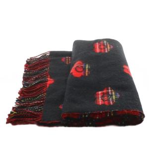 MARY QUANT マフラー ストール フリンジ チェック柄 デイジー柄 赤 レッド 黒 ブラック /AN16