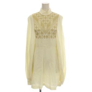 パフスリーブ ワンピース 19SSSVC15590 刺繍 ひざ丈 ハイネック 長袖 40 アイボリー ゴールド