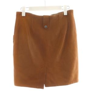 EMPORIO ARMANI タイトスカート ミニ丈 ジップアップ レザー 38 茶 ブラウン /AN23