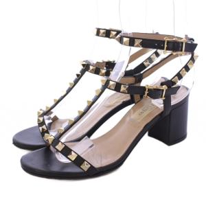 ストラップサンダル チャンキーヒール スタッズ レザー 35.5 ブラック /KH