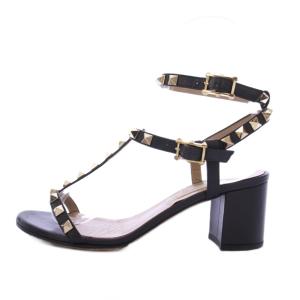 VALENTINO ストラップサンダル チャンキーヒール スタッズ レザー 35.5 ブラック /KH