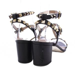 VALENTINO ストラップサンダル チャンキーヒール スタッズ レザー 35.5 ブラック /KH