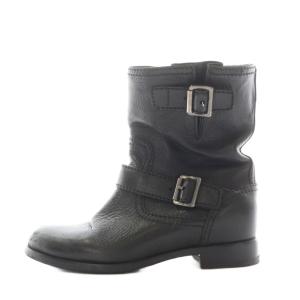 エンジニアブーツ ショートブーツ バックル ヒール アーモンドトゥ レザー 38 黒 ブラック /AN2