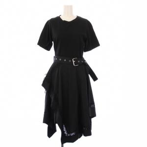 ワンピース 半袖 ロング アシンメトリー 刺繍 0 黒 /KH