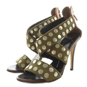 サンダル ヒール スタッズ装飾 37.5 カーキ 茶 ブラウン /AN8