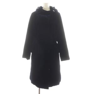 ダウンコート ロング丈 フード ベルベット アウター 38 紺 ネイビー /AN49