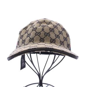 GUCCI ウェブ ストライプ付き GGキャンバス ベースボールキャップ L グレー 200035