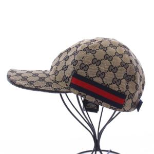 GUCCI ウェブ ストライプ付き GGキャンバス ベースボールキャップ L グレー 200035