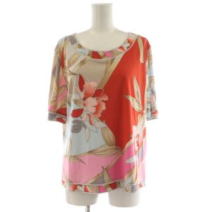 シャツ ブラウス 半袖 花柄 配色 LL グレー ベージュ 赤 レッド 0159516 /AN33