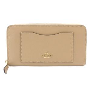 クロスグレインレザー アコーディオンジップウォレット 長財布 ラウンドファスナー ロゴ 小銭入れあり ベージュ