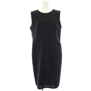 COLLECTIOＮ ワンピース ノースリーブ パイピング ひざ丈 ウール混 総柄 42 紺 ネイビー