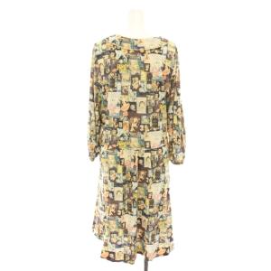 franche lippée ワンピース ひざ丈 ラウンドカラー 長袖 総柄 プリント リボン FL5 黒 ブラック 茶 ブラウン 8611500