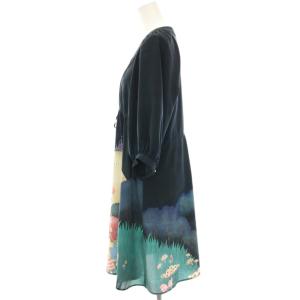 franche lippée black 春アリスたぽワンピース ミニ チュニック 七分袖 レース 総柄 M 紺 ネイビー 8310500