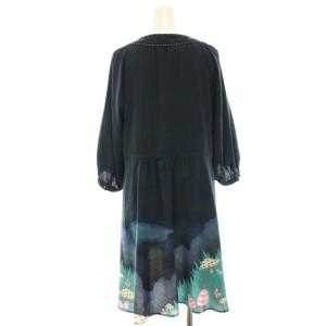 franche lippée black 春アリスたぽワンピース ミニ チュニック 七分袖 レース 総柄 M 紺 ネイビー 8310500