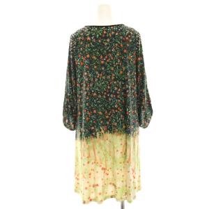 franche lippée ざくろの花お上品ワンピース ミニ チュニック 七分袖 総柄 M 黒 ブラック 黄緑 イエローグリーン ベージュ