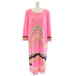 ワンピース ロング丈 7分袖 シルク 絹 44 ピンク /AN30