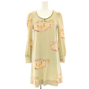ワンピース ひざ丈 長袖 サーカス柄 総柄 プリント M ベージュ 511034 /HN