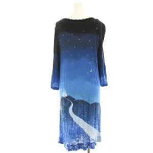 franche lippée ワンピース ロング ミモレ 七分袖 シンデレラ柄 総柄 プリント ウール混 FL5 黒 ブラック 青 ブルー