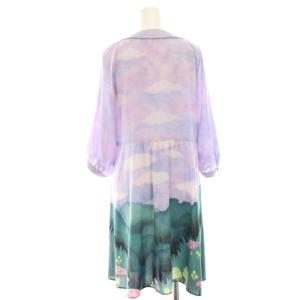 franche lippée black 春アリスたぽワンピース ひざ丈 七分袖 総柄 プリント M 紫 パープル 8310500 /HN