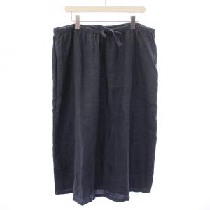 フレアスカート ギャザー ミモレ ロング 無地 麻 リネン F 紺 ネイビー /BB
