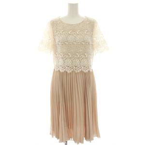 17SS コンビネーションワンピース ロング ミモレ レース プリーツ 36 白 ホワイト ピンクベージュ