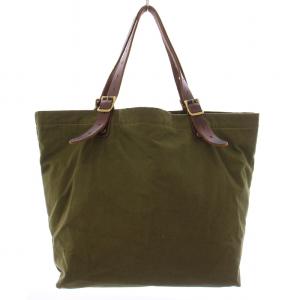 ミリタリートートバッグ ハンドバッグ キャンバス レザー バイカラー カーキ 茶 ブラウン /BB