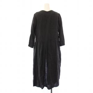nest Robe フレアワンピース ラップ 巻き ミモレ ロング 長袖 Vネック 麻 リネン F 黒 ブラック /BB