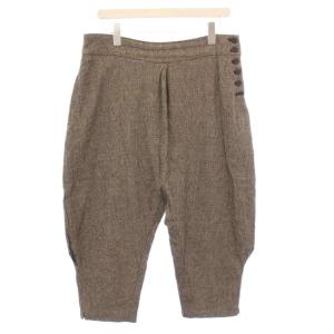 サルエルパンツ クロップド丈 サイドボタン ウール 千鳥格子柄 2 黒 ブラック ベージュ /BB