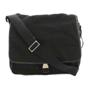 メッセンジャーバッグ ナイロン レザー 三角プレート ブラック