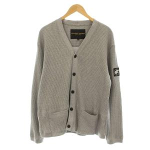 カーディガン 長袖 Vネック ワッフル生地 ロゴ ワッペン XL グレー 620-66102 /KU