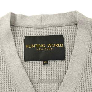 HUNTING WORLD カーディガン 長袖 Vネック ワッフル生地 ロゴ ワッペン XL グレー 620-66102 /KU