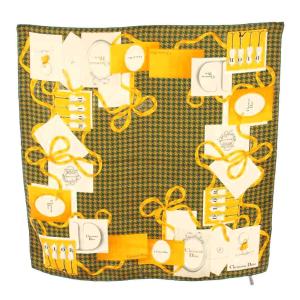 スカーフ 総柄 絹 シルク 緑 グリーン 黄 イエロー /YT OH