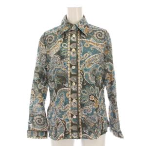 シャツ ブラウス 総柄 長袖 S 水色 カーキ オレンジ SB3205 /YM