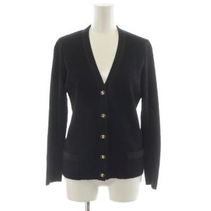 カーディガン 長袖 総柄 S 黒 ブラック /AN50