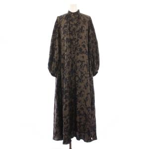 PROSIT フレアワンピース ボタニカル柄 シルク I36 カーキ