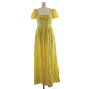 ワンピース ロング丈 半袖 花柄 コットン 4 白 ホワイト 黄 イエロー /AN28