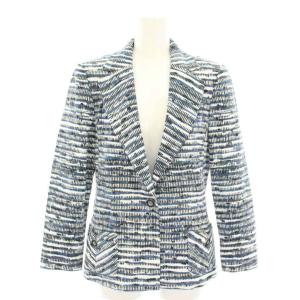 テーラードジャケット サマージャケット シングル ボーダー柄 7 白 ホワイト 紺 ネイビー 黒 ブラック