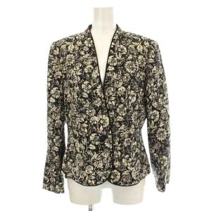 ノーカラージャケット SJ8348 花柄 ウール シルク混 9 ベージュ 黒 /G