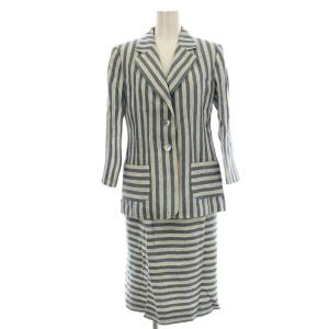 リネン スーツ セットアップ SJ4218 ストライプ 麻 スカート ジャケット 7 水色 白 /G